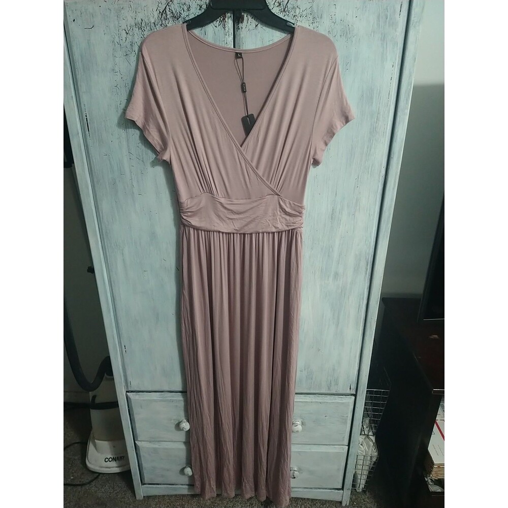 Ouges Maxi V neck Sleeveless Dress Blush Large Boho Cozy Classic Beachy Nwt